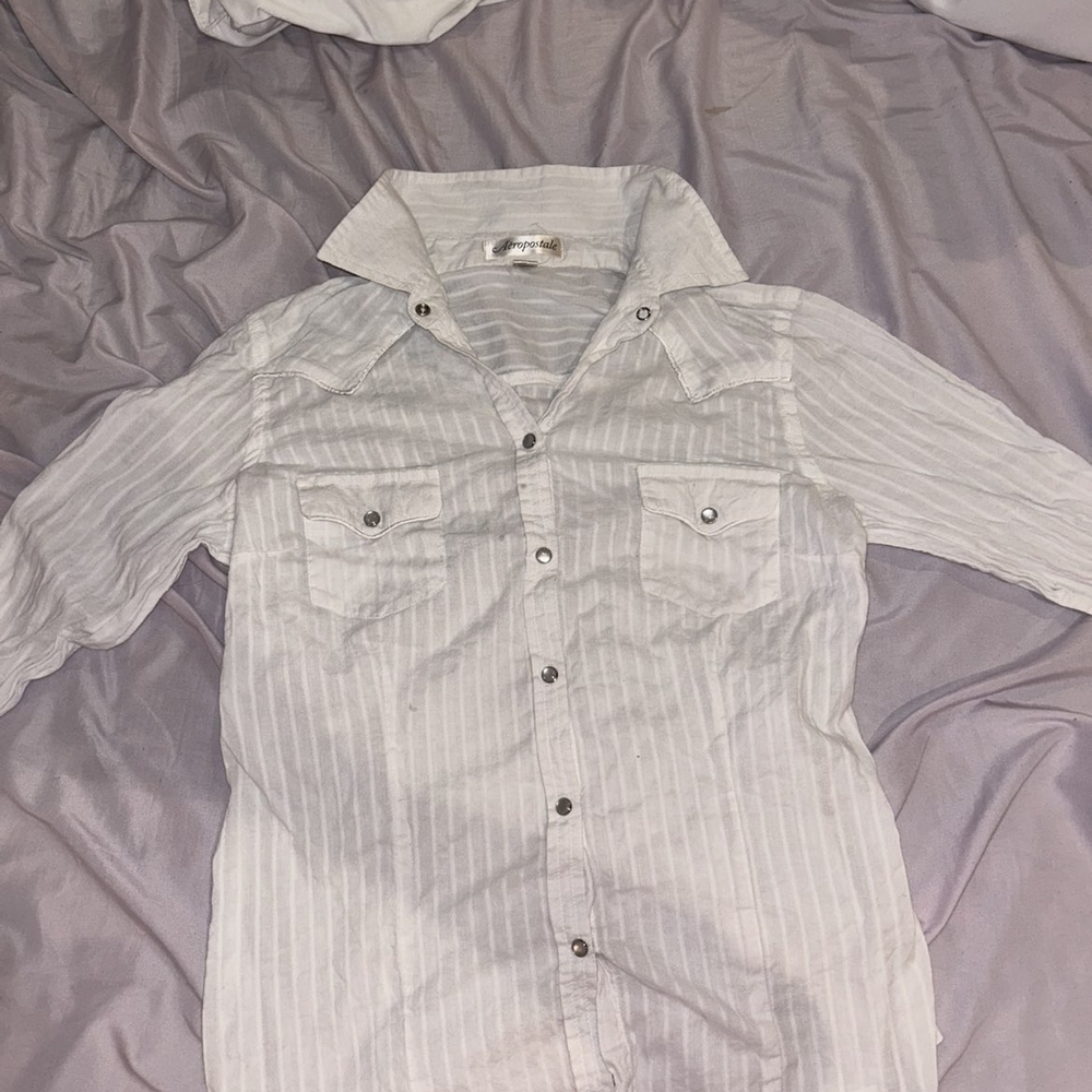 Aeropostale Women's White Striped Blouse